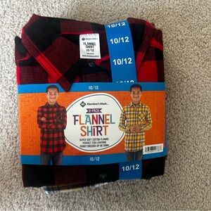 Boys members mark plaid flannel button down shirts 10/12 red black yellow NWT